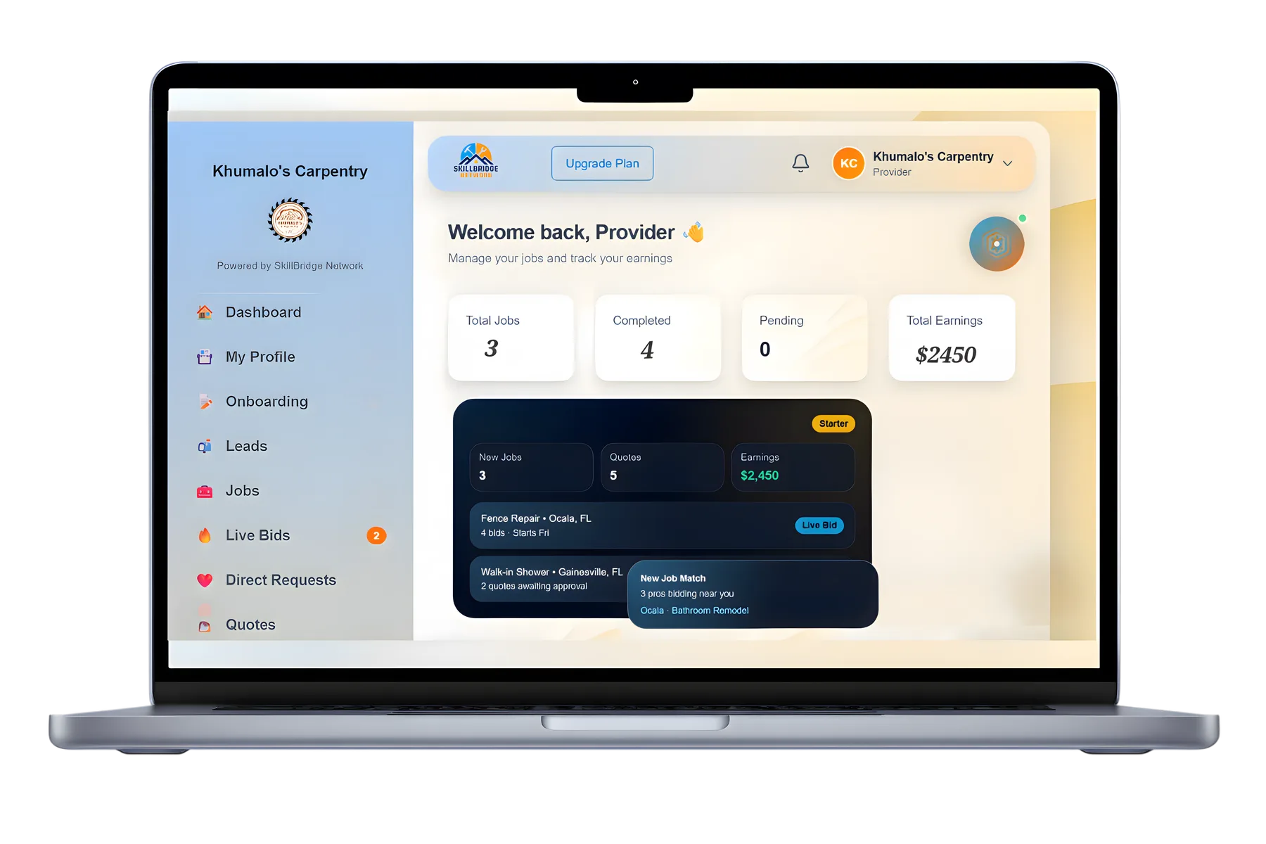 SkillBridge marketplace on a laptop