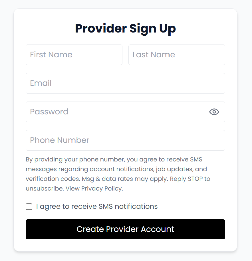 Provider Sign Up